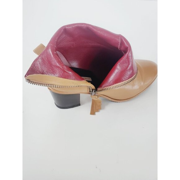 Opening Ceremony Leather Ankle Boots Caramel Brown Bootie Size 37.5 US 6.5 Shoes - Picture 12 of 15